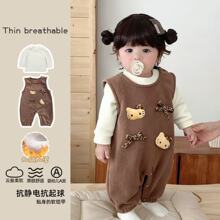【上衣+背带裤套装】秋冬款婴儿韩版加绒加厚超软外出衣服男女宝