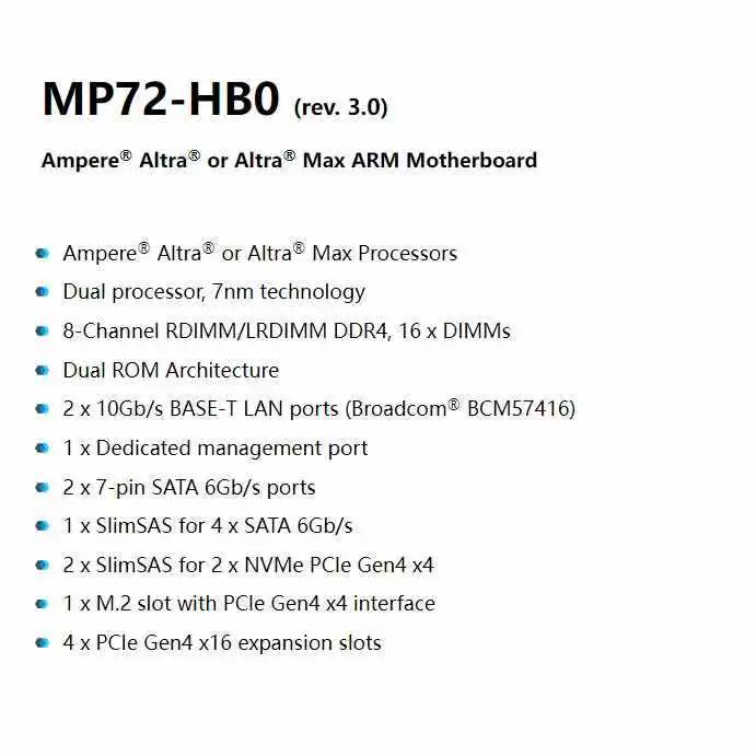 For Gigabyte MP72-HB0 (version 3.0) motherboard ampere Altra or Altra Max processing