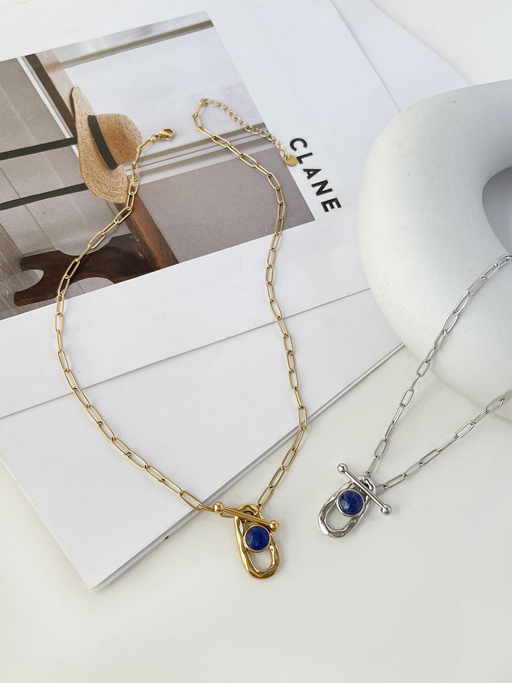 Simple Style Irregular Stainless Steel Lapis Lazuli Plating Pendant Necklace 1 Piece