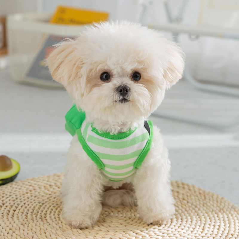 Chaleco de mochila tridimensional a rayas verdes sin mangas perro pequeño bichon peluche primavera y verano ropa delgada para perros