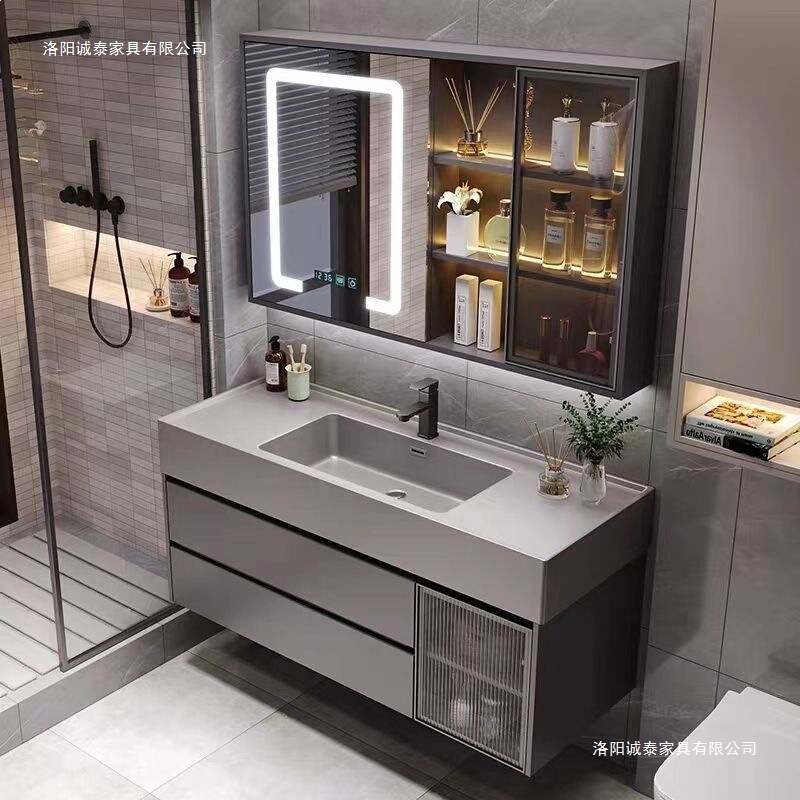 Light Luxury Bathroom Cabinet and Sink Combo, Integrated Washbasin Countertop, Bathroom Vanity Cabinet