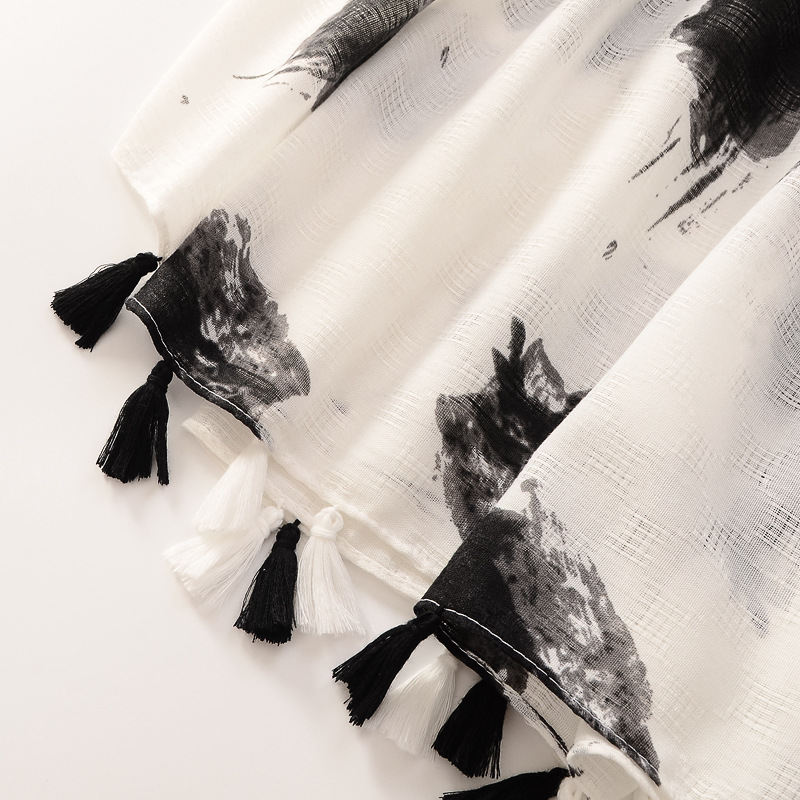 Elegante artístico fondo blanco negro mano pintura bufanda suave algodón y lino sensación seda bufanda viaje decorativo chal Toalla de playa