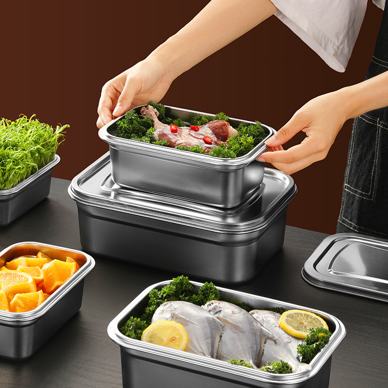 Caja de almuerzo a prueba de fugas sellada rectangular de acero inoxidable con tapa Caja de almacenamiento de muestras de grado alimenticio