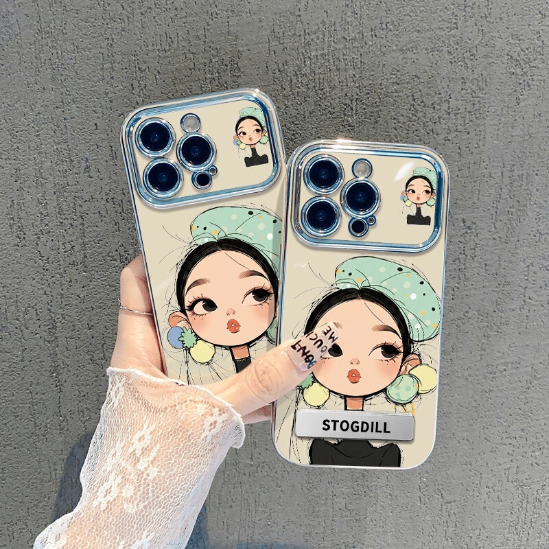 Hat Girl Style Phone Case Suitable for Apple 17, High-End 16 Pro Max, New Model 14 with Large Window, 15 Electroplated, 13 Soft Case