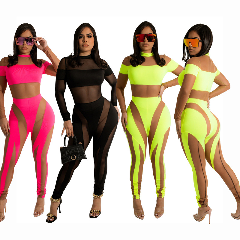 New cross-border CY1360 Dunhuang ebay Amazon wish European and American women's see-through mesh stitching jumpsuit New cross-border CY1360 Dunhuang ebay Amazon wish European and American women's see-through mesh stitching jumpsuit