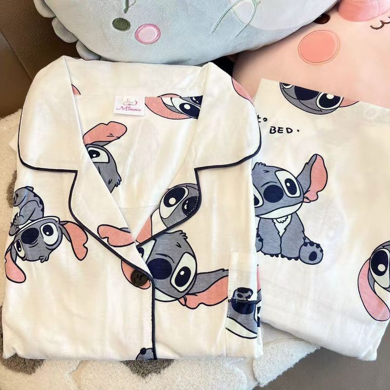 甜美卡通史迪仔睡衣女春秋季长袖长裤ins套装可外穿美少女家居服|undefined