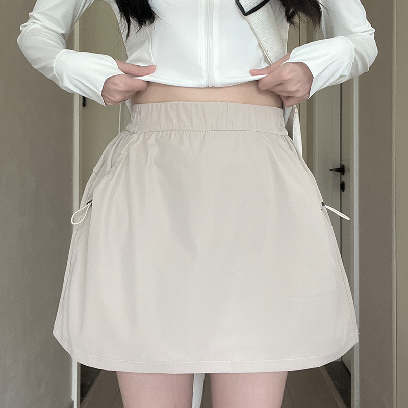 女性用グレー速乾性カーゴキュロット、夏用ハイウエストAラインアイスシルクヒップカバーショートスカート、小柄な人向け露出防止スカート|undefined