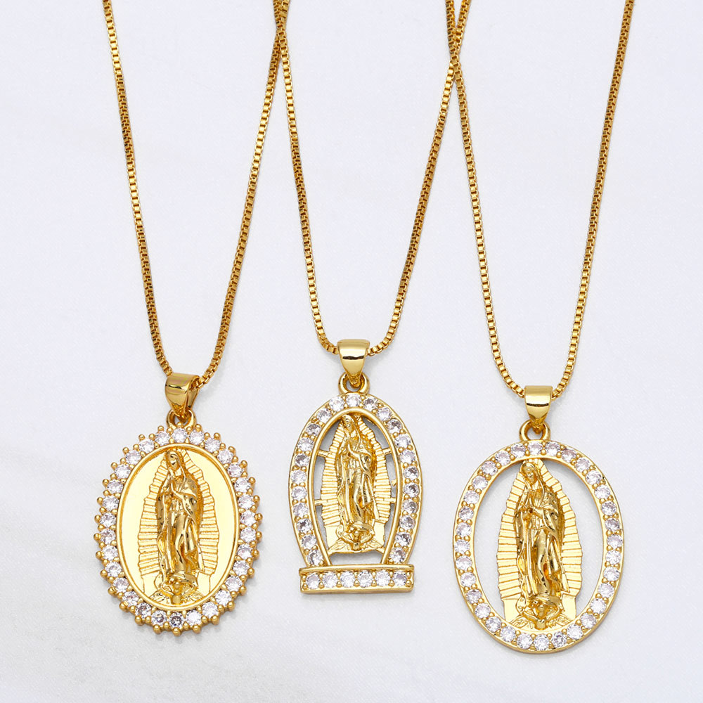 European And American Catholic Virgin Mary Copper Inlaid Zircon Light Luxury Pendant Necklace display picture 2