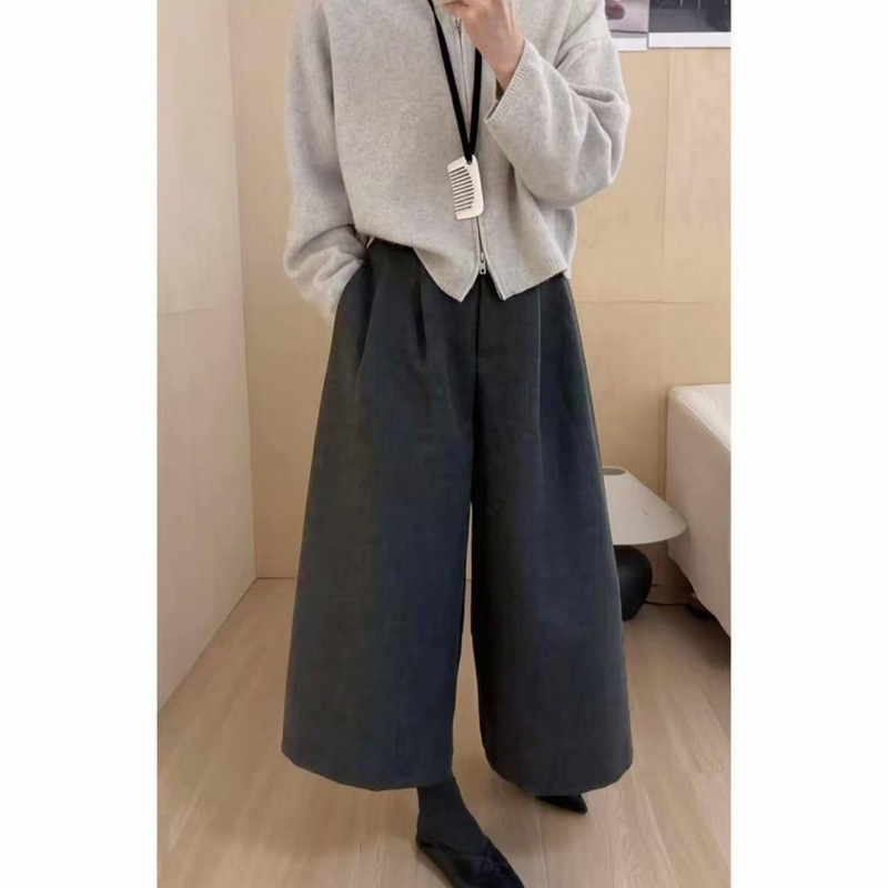 2025新款阔腿八分裤纯色厚款慵懒风拼接休闲裤女装秋季裤子显瘦