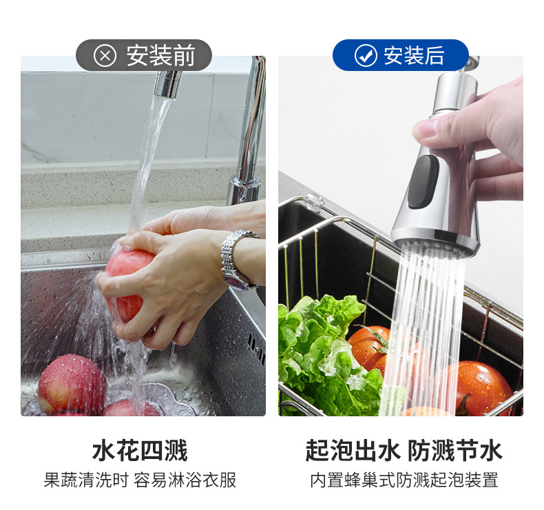 Kitchen showerhead, faucet splash guard, extended filter, universal faucet, extended shower head, universal Application Scenario