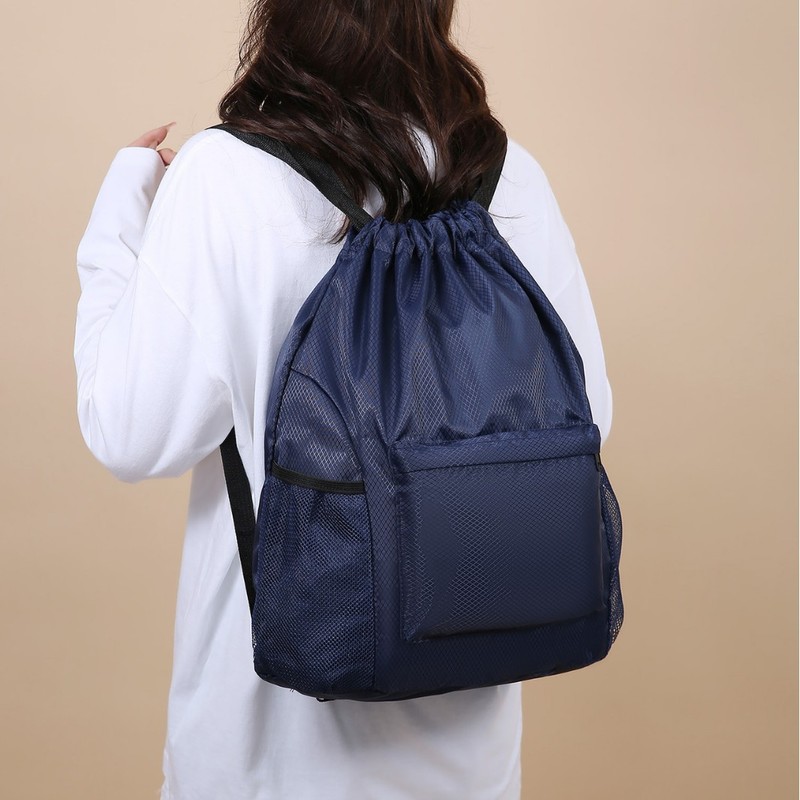 新款女双肩包运动斜挎包简约百搭健身旅行大容量轻便多层抽绳简易|undefined