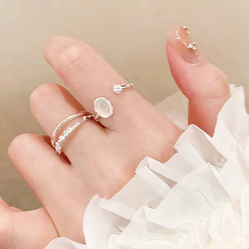 10g Weight Moonstone Inlay Material Open Rings Classification Adjustable Ring Size 1 Piece Quantity Daily, Party Occasion Metal Material Geometric Pattern Women's Gender Inlay Design Simple Style Style Simple Style Geometric Metal Inlay Moonstone Women's Open Rings 8