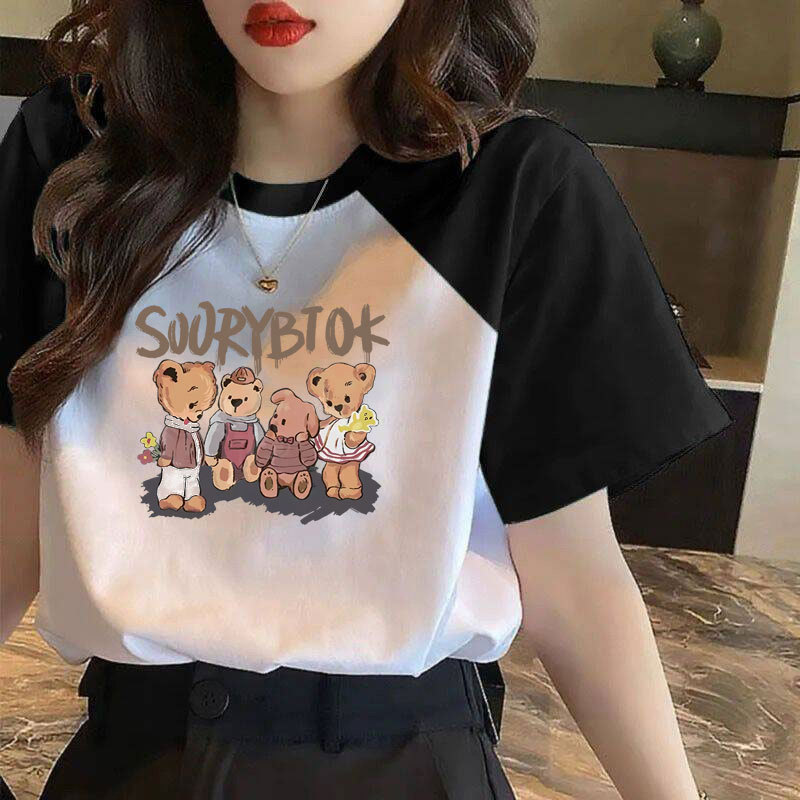 纯棉短袖t恤女大码夏季新款百搭宽松显瘦撞色插肩袖上衣ins女装