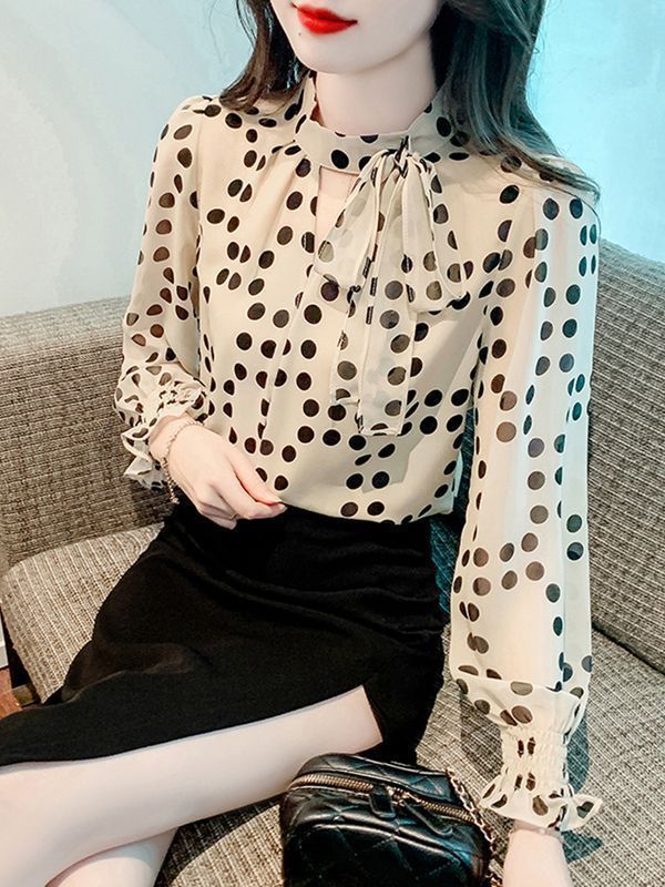 秋装蝴蝶结波点长袖雪纺衬衫女春秋2025新款女装法式别致漂亮小衫|undefined