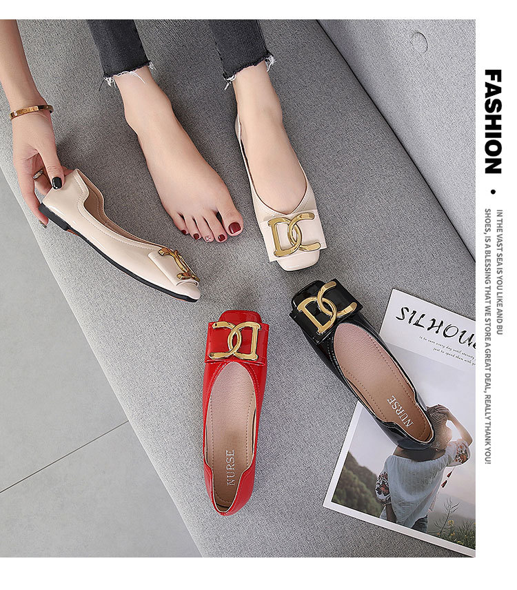 Women's Flat Shoes For Women Square Toe Low Heel Casual Work Shoes_voghion.com
