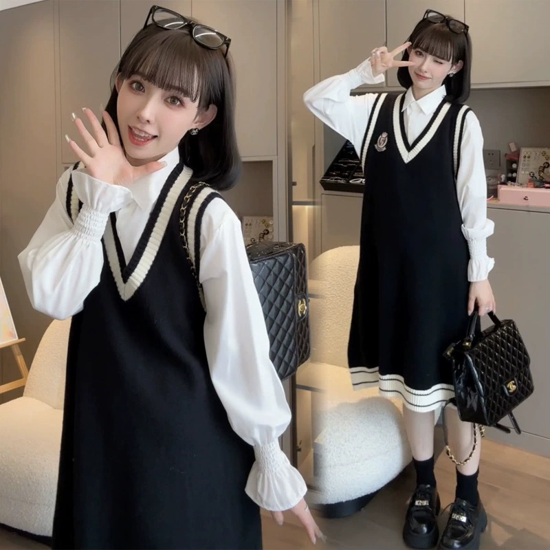 Спот красный беременные осенний костюм большой размер беременные два комплекта колледжа стиль для беременных вязаные юбки для беременных два комплекта для беременных