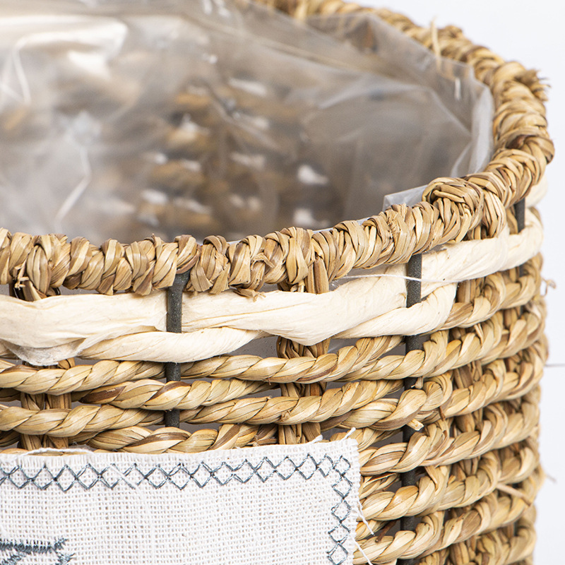 田园手工编织草编花篮批发 室内摆件带防水布手提篮筐花器花篮