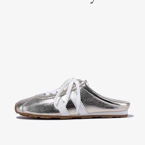 2025 New Style Fashionable Versatile Soft Sole Slimming Women's Silver Colorway Shoes Trendy Fashion Ballet Flat Shoes