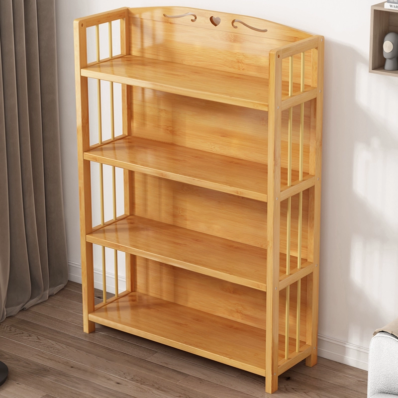 Оптовый бамбуковый книжный шкаф простая гостиная многослойная кухонная полка для хранения детская Студенческая маленькая книжная полка из цельного дерева