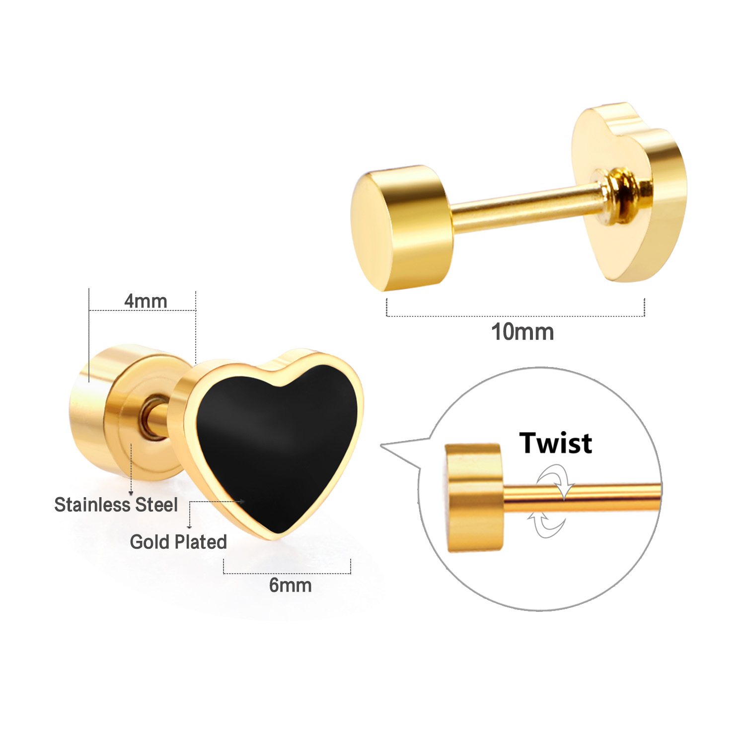 Fashion Heart Shape Stainless Steel Plating Ear Studs 1 Pair display picture 1