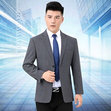 品牌春秋时尚休闲男西服外套高端商务羊毛料格子免烫抗皱单件西装