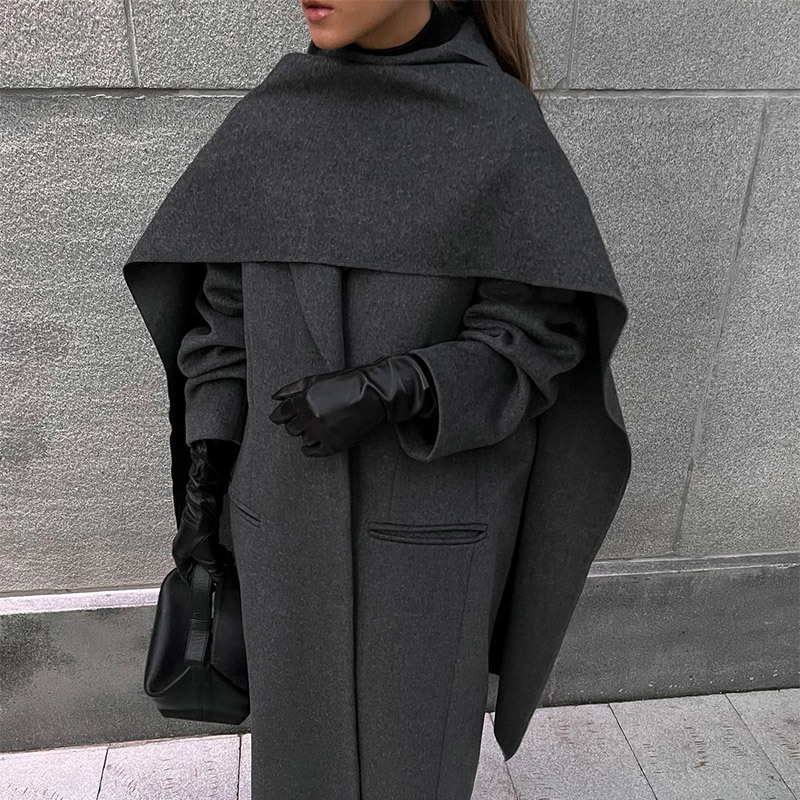 2026 European and American Cross-Border Autumn and Winter Fashion Old Money Style Retro Silhouette Long Shawl Collar Woolen Coat