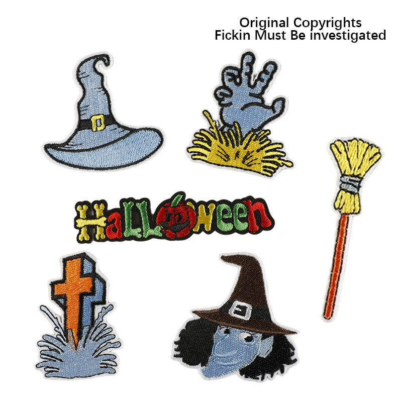 电脑绣花标骷髅万圣节元素补丁贴鞋帽包服装辅料绣花布贴跨境货源