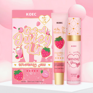 Koec Strawberry Lip Set Peach Lip Oil + Lip Lotion Hydrating, Moisturizing, Anti-Crack Cross-Border Hot Style Wholesale