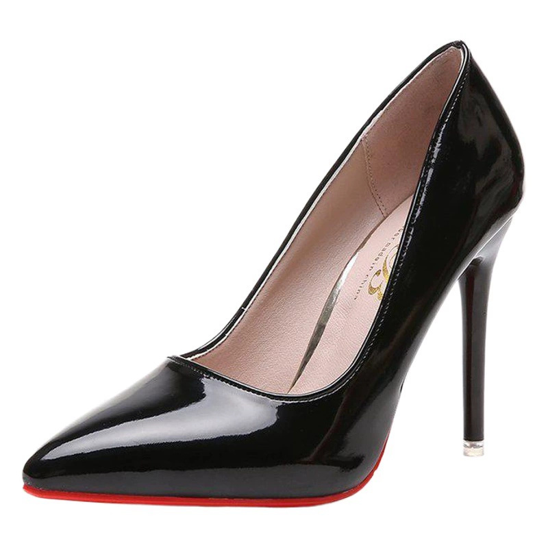 Туфли на высоком каблуке с красной подошвой, удобные для женщин, на шпильке, весна 2025, черные туфли, большие размеры, заостренный носок, размеры 41-43, неглубокий вырез.