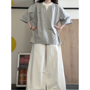 Please Weld On!! !【Fake Two-Piece Patchwork】Summer Short Sleeve Shirt for Women, Loose Half-Sleeve Casual Simple Top Trend.