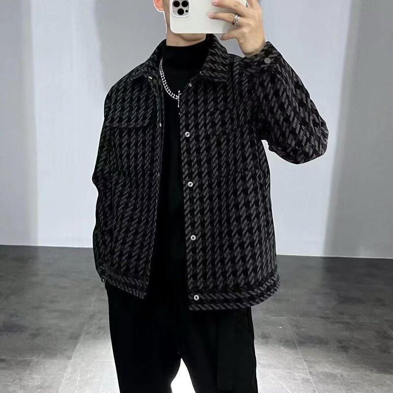 Autumn and Winter New Versatile Houndstooth Jacket for Men, High-End Trendy Brand, Color-Blocking Slim-Fit Plaid Lapel Casual Top Autumn and Winter New Versatile Houndstooth Jacket for Men, High-End Trendy Brand, Color-Blocking Slim-Fit Plaid Lapel Casual Top