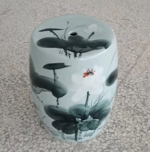 Jingdezhen Hand-Painted Lotus Ceramic Stool Drum Stool Porcelain Stool Bath Stool Drum Pier Chinoiserie Shoe Changing Stool Courtyard Low Stool