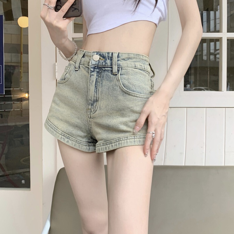 American Retro Hot Girl Denim Shorts for Women, Summer High-Waisted Slimming Design for Pear-Shaped Body, A-Line Hip-Hugging Hot Pants American Retro Hot Girl Denim Shorts for Women, Summer High-Waisted Slimming Design for Pear-Shaped Body, A-Line Hip-Hugging Hot Pants