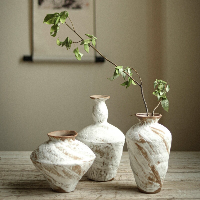 Japanese Zen-Style Ceramic Vase for Living Room, Tea Room, Study, Flower Arrangement Vessel, Wabi-Sabi Style, Handmade Vintage Rustic Pottery, Homestay Decoration