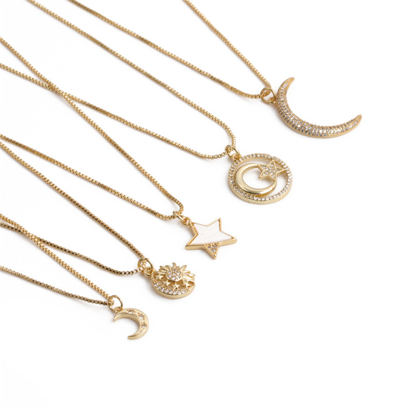 fashion simple moon star pendant gold micro-inlaid zircon necklace