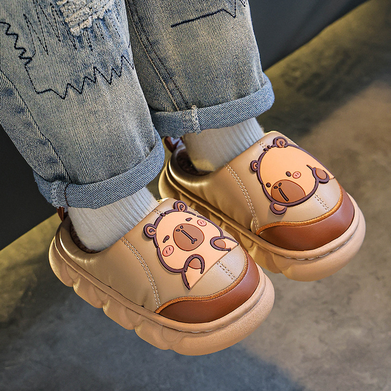 Kapi Baladon zapatillas de algodón para niños, niños y niñas, piel PU impermeable, calentamiento para niños, tacones de algodón para niños.
