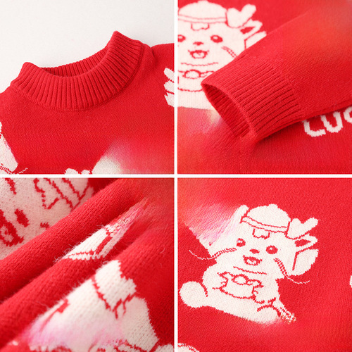 New Year Base Children's Red Chinese Dragon Sweater Autumn/Winter New Year Gift Round Neck Dragon Year Parent-Child Set Full Family Suit
