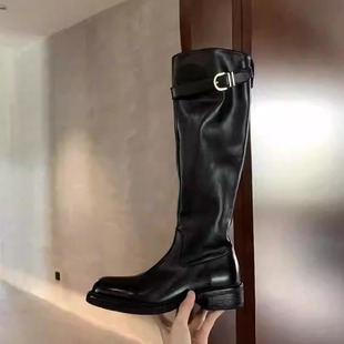 Grape Mom studiolee Sunset Wilton ~ Washed Horse Leather Round Head Slimming Thick Heel Belt Buckle Knights Boots