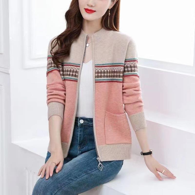 2025秋冬季新款韩版拼色小外套女士毛衣外搭上衣针织开衫洋气女|undefined