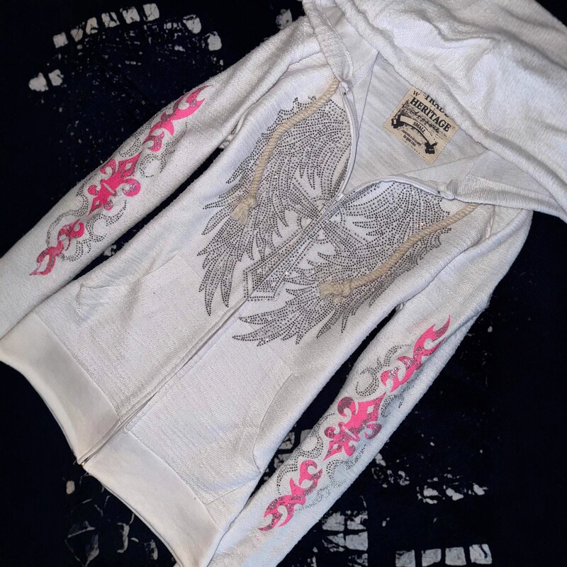 Punk-style hoodie jacket Y aesthetic versatile cross-border eye-catching hooded European and American slim-fit 2k retro personalized pocket white