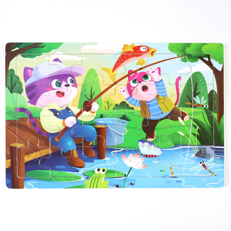 Madera 24 piezas de dibujos animados dinosaurios puzzle de madera plano juguetes de inteligencia infantil