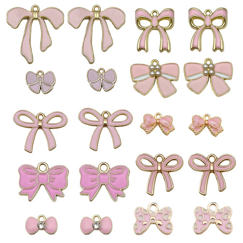 Pink Oil Alloy Butterfly Bow Tie Necklace DIY Accessories Pendant Earrings Keychain Hook Charm Sweet Necklace