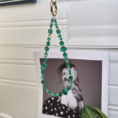 New Simple and Elegant Green Crystal Handmade Bead Bag Hook Pendant Keychain Accessory Phone Chain Universal Model