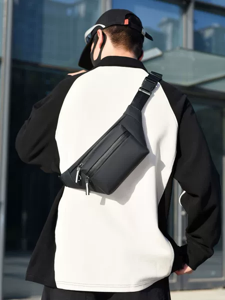 Cross-Border Waist Bag Men's Chest Bag Casual Crossbody Bag Outdoor Sports Leather Film Trendy Simple Shoulder Chest Bag Can Print Logo