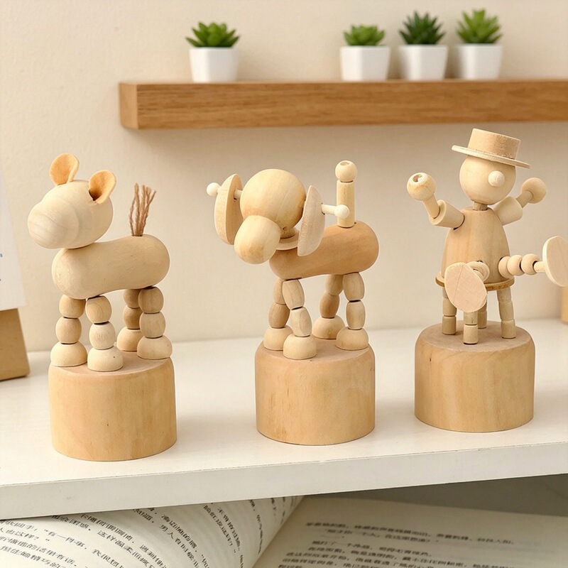 New Bedroom Desktop Ornaments Creative DIY White Embryo Animal Wooden Movable Decorative Ornaments Wooden Crafts