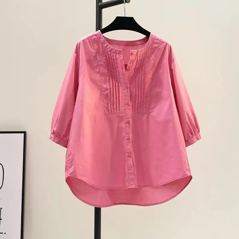 お腹をカバーする女性用トップス、ファッショナブルな太った女性の服、2025年夏の新しい太った女の子の大きいサイズのシャツ|undefined