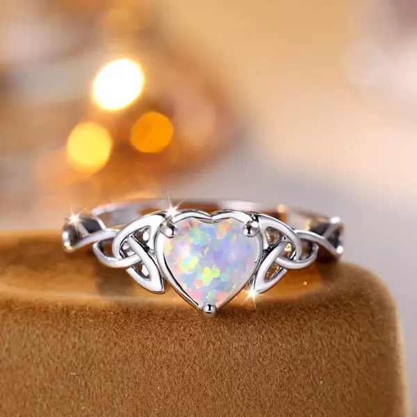 Cross-Border Wish New Heart-Shaped White Opal Irregular Ring on Both Sides, Simple and Unique Niche Light Luxury Ring