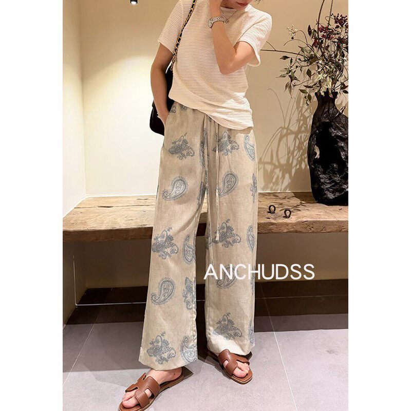 Anchudss Cashew Flower Pattern! a Classic Engraved in the Fabric! Elastic High-Waisted Linen Printed Casual Pants Anchudss Cashew Flower Pattern! a Classic Engraved in the Fabric! Elastic High-Waisted Linen Printed Casual Pants