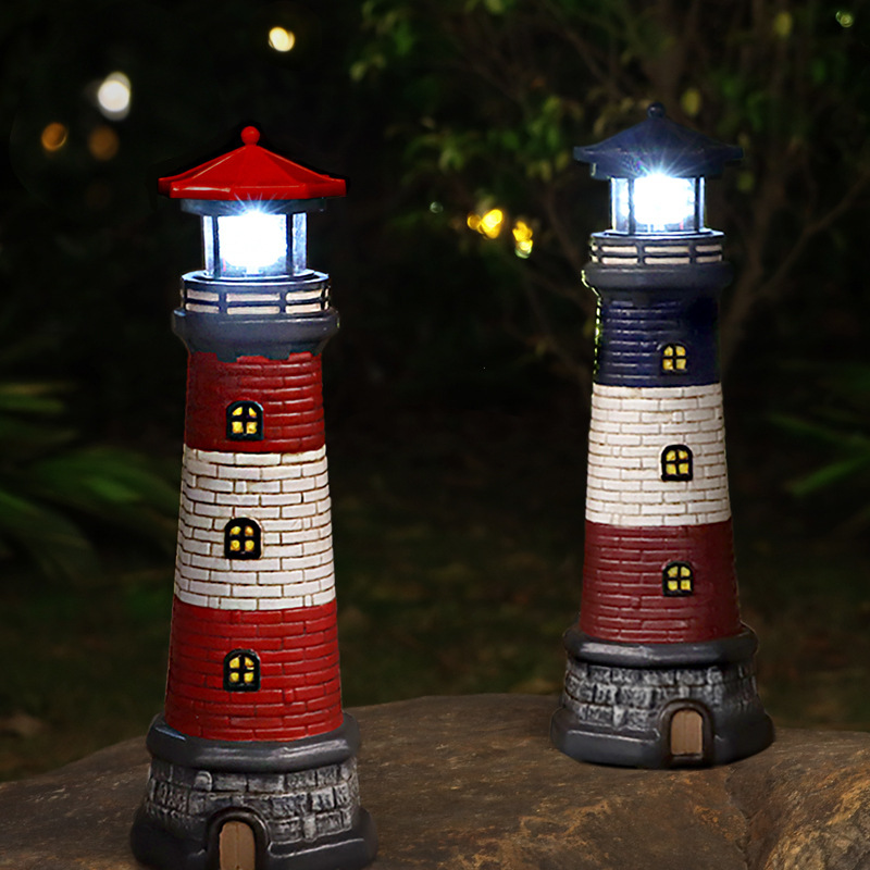 European and American Style Outdoor Garden Waterproof Solar Resin Lighthouse Ornaments Garden Light Landscape Light Floodlight Spotlight