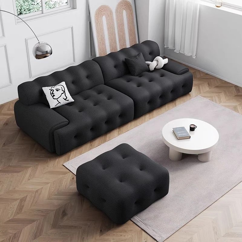 法式拉扣沙发意式极简客厅豪宅大直排四人位沙发设计师5D布艺沙发